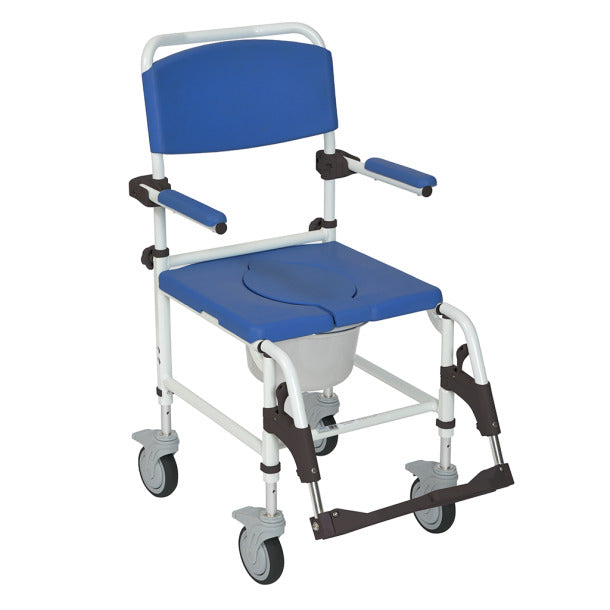 Aluminum Rehab Shower Commode Chair with Four Rear Locking Casters