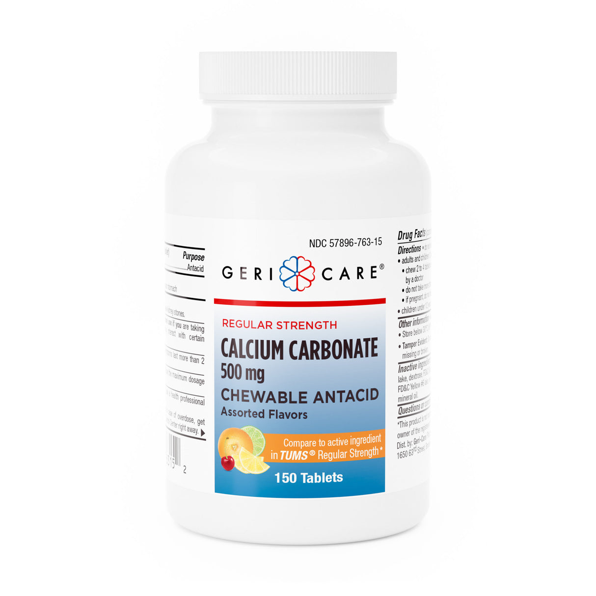 GeriCare Chewable Calcium Carbonate Tablets 500 mg, 150 count