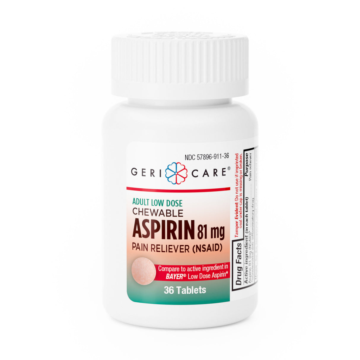 GeriCare Aspirin Chewable Tablet 81 mg, 36 count