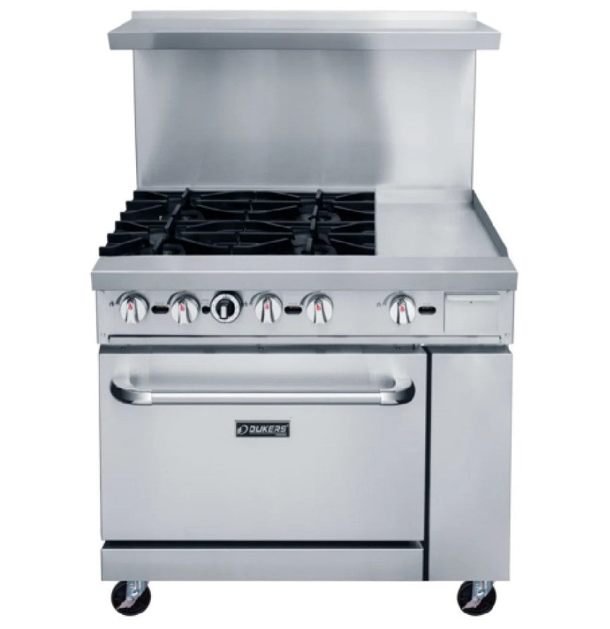 Gas Range 36" with Four Open Burners & 12″ Griddle
