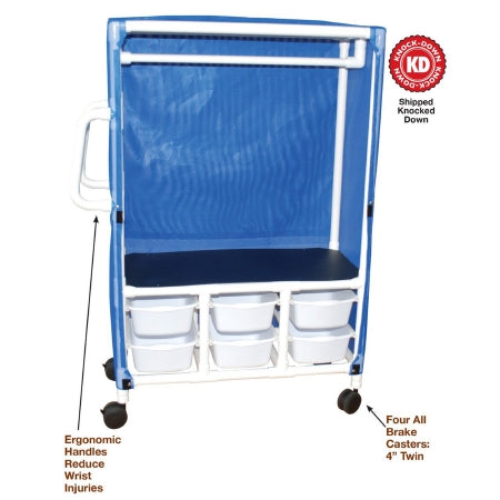 MJM Specialty Cart with 6 Bins and Hanging Rack