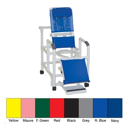 MJM Reclining Shower Chair with Sliding Footrest Deluxe Elongated Open Front Seat and Elevated Legrest