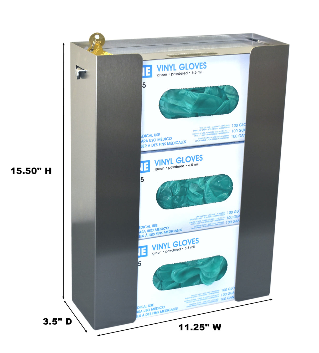 Locking Triple Stainless Steel Glove Box Dispenser