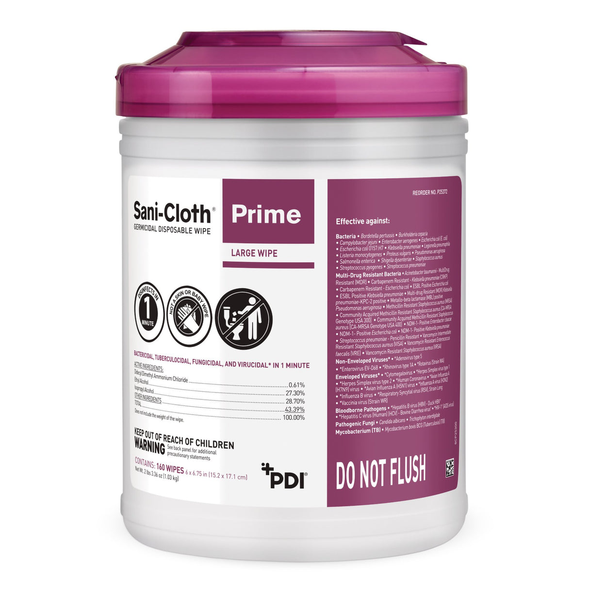 Sani-Cloth Prime Surface Disinfectant Cleaner Premoistened Germicidal Manual Pull Wipes