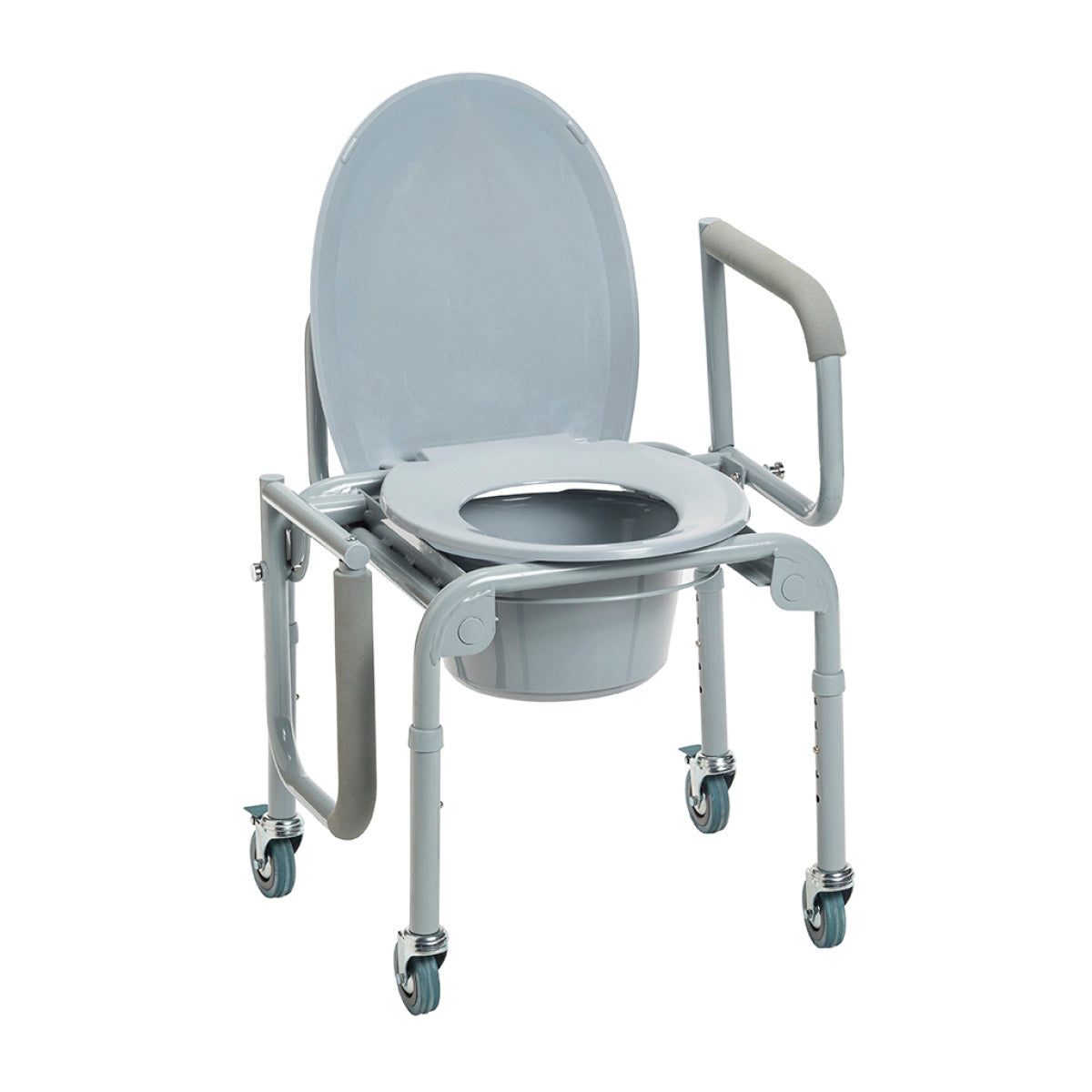 Steel Wheeled Commode with Drop Arms