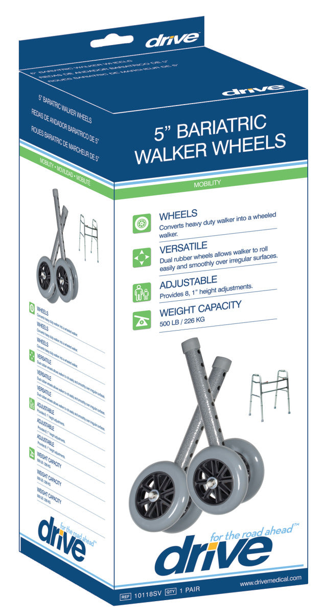 5" Bariatric Walker Gray Wheels with Two Sets of Rear Glides Silver Vein