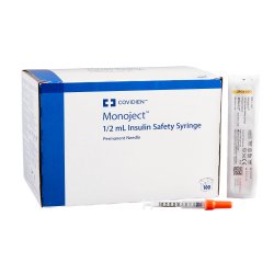 Safety Insulin Syringe with Needle Monoject U-100 Insulin Blister Pack