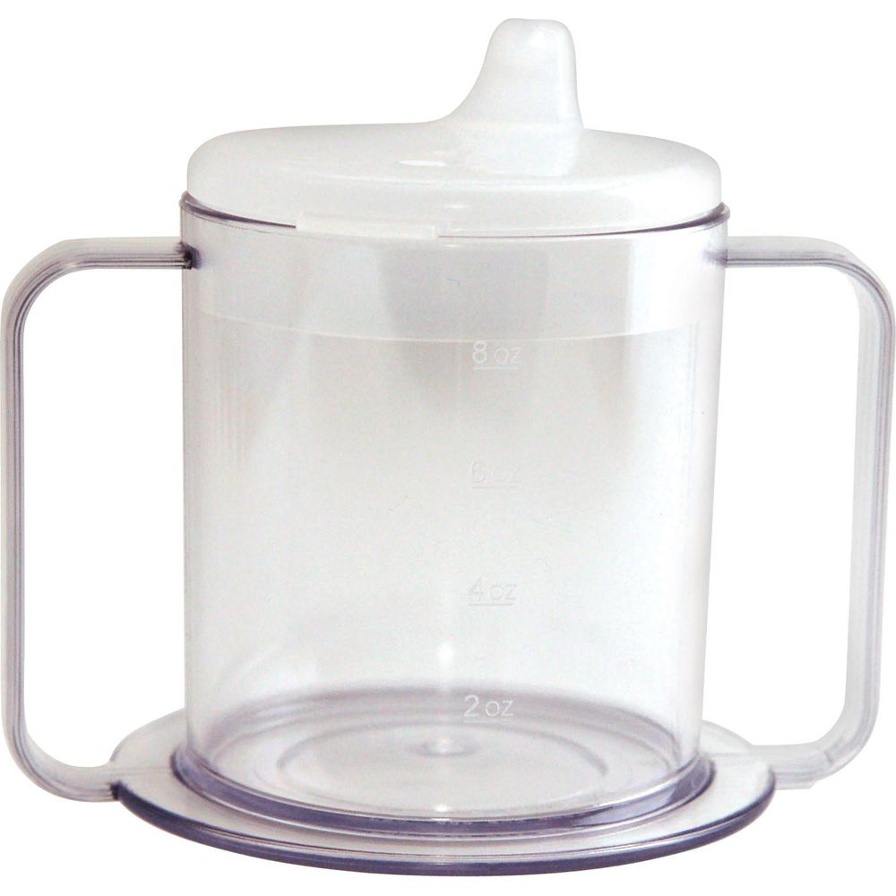 Transparent Plastic Mug with Two Handles and Lid