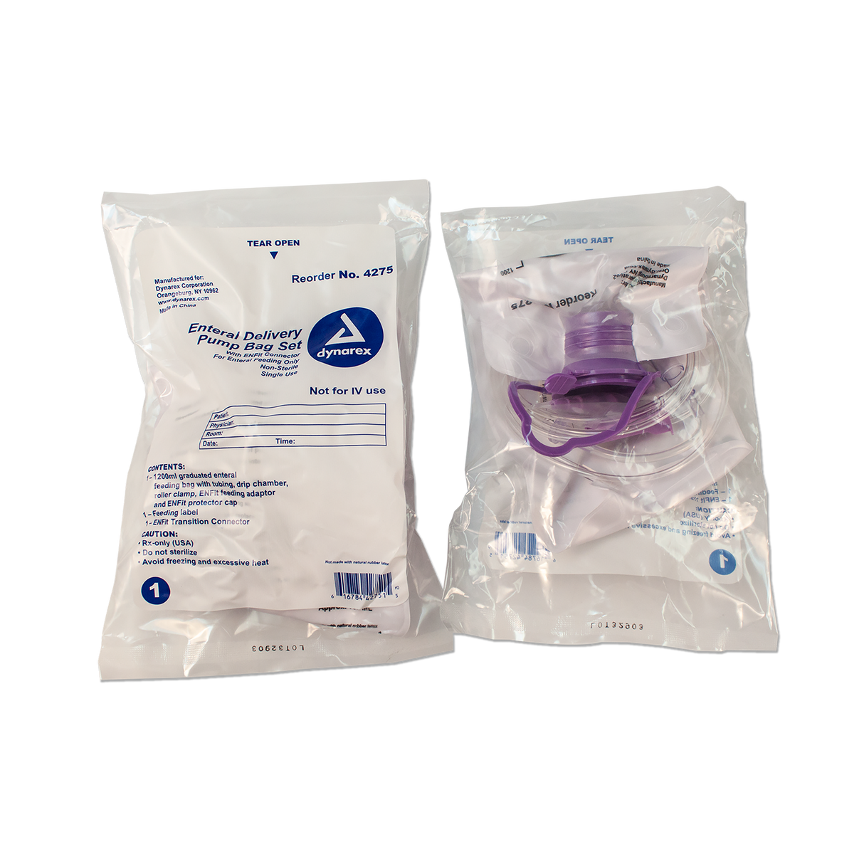 Dynarex Enteral Delivery Pump 1200 ml Bag Set with Enfit Connector