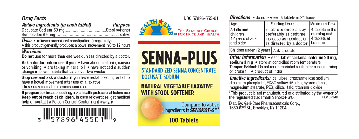 GeriCare Senna Plus Docusate Sodium Tablet 8.6 mg, 100 count