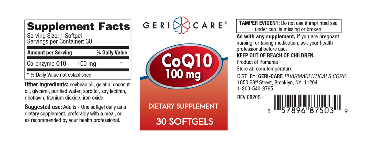 Gericare Co Enzyme Q10 Soft Gel form, 30 count