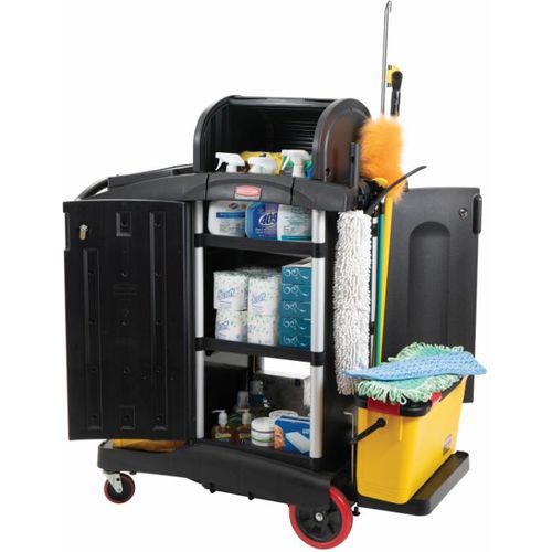 Rubbermaid High Security Janitor Cart Yellow 34 Gallon Bag