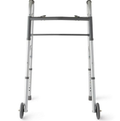 2 Button Folding Walker with 5" Wheels Aluminum
