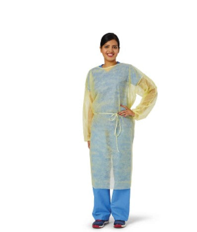 Classic Cover Lightweight Polypropylene Yellow Gowns with Waist and Neck Ties