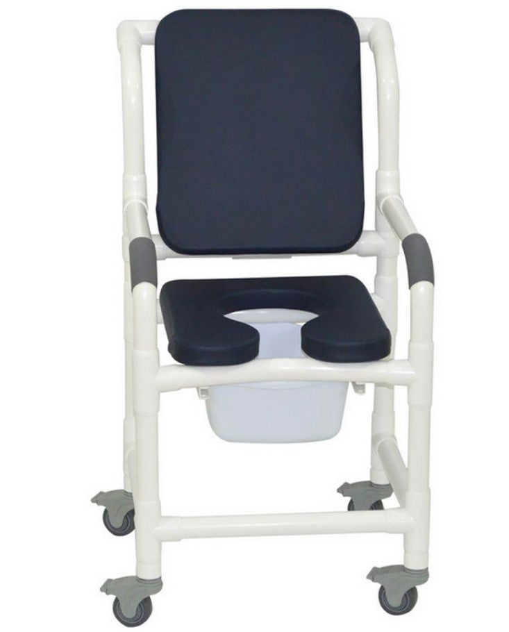 Superior Shower Chair 3" Total Locking Caster Deluxe Seat Elongated wiith Cushion Back and Square Pail