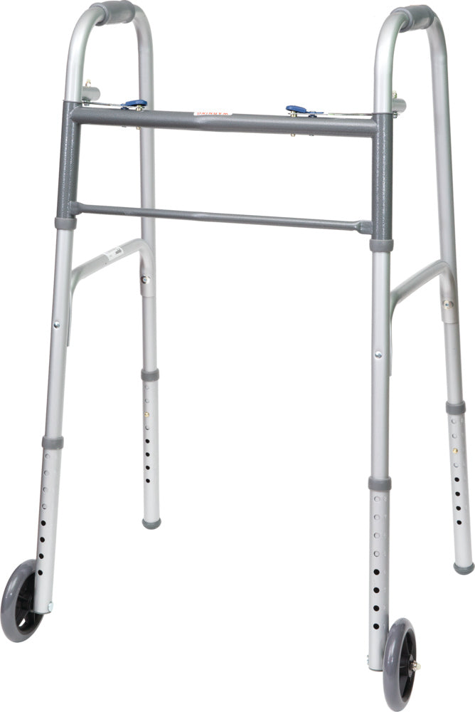 ProBasics Economy TwoButton Folding Steel Walker with 5" Wheels