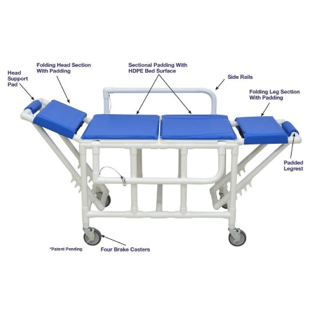MJM Shower Gurney with Fold Down Head and Foot Section
